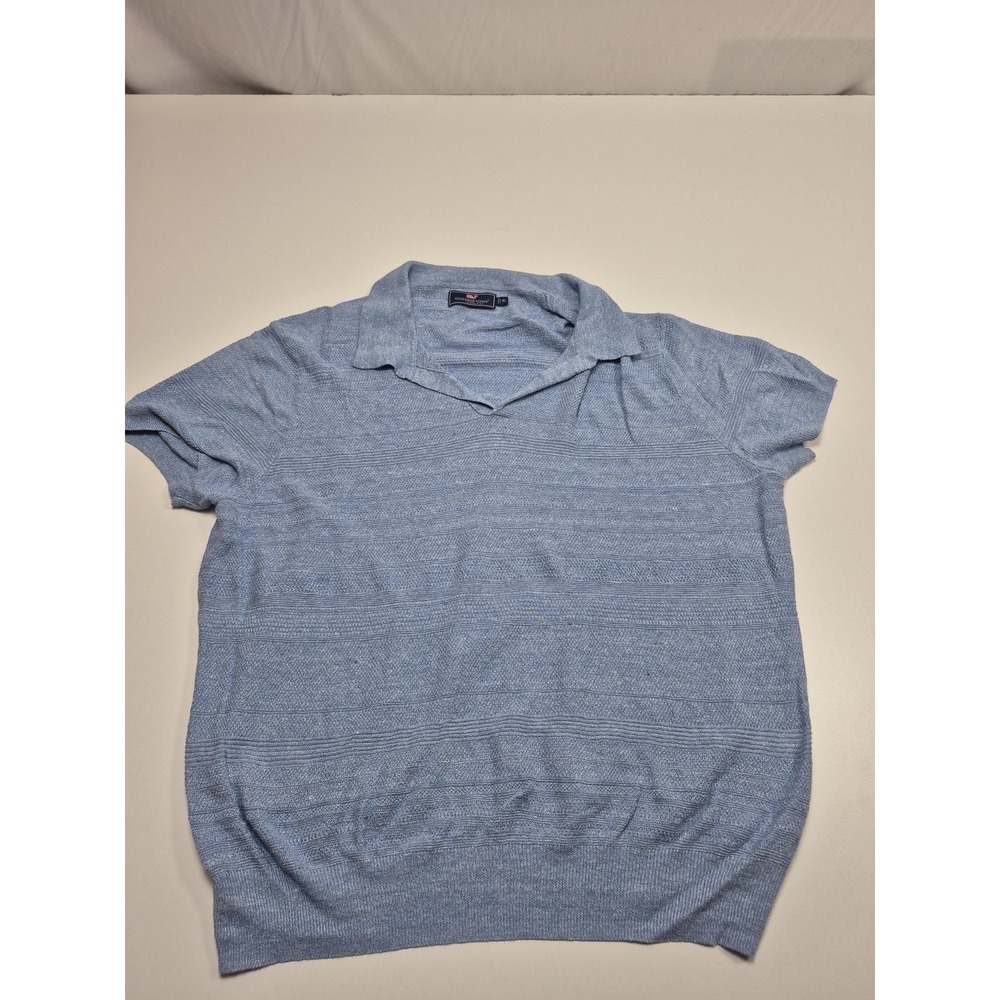 Vineyard Vines Sweater Mens XL Blue Linen Cotton Collared Knit Short Sleeve